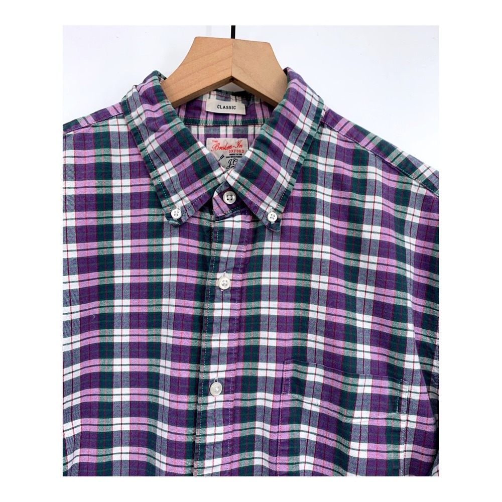 J Crew Broken In Oxford Shirt Mens Large Purple Plaid Organic Cotton Button Down